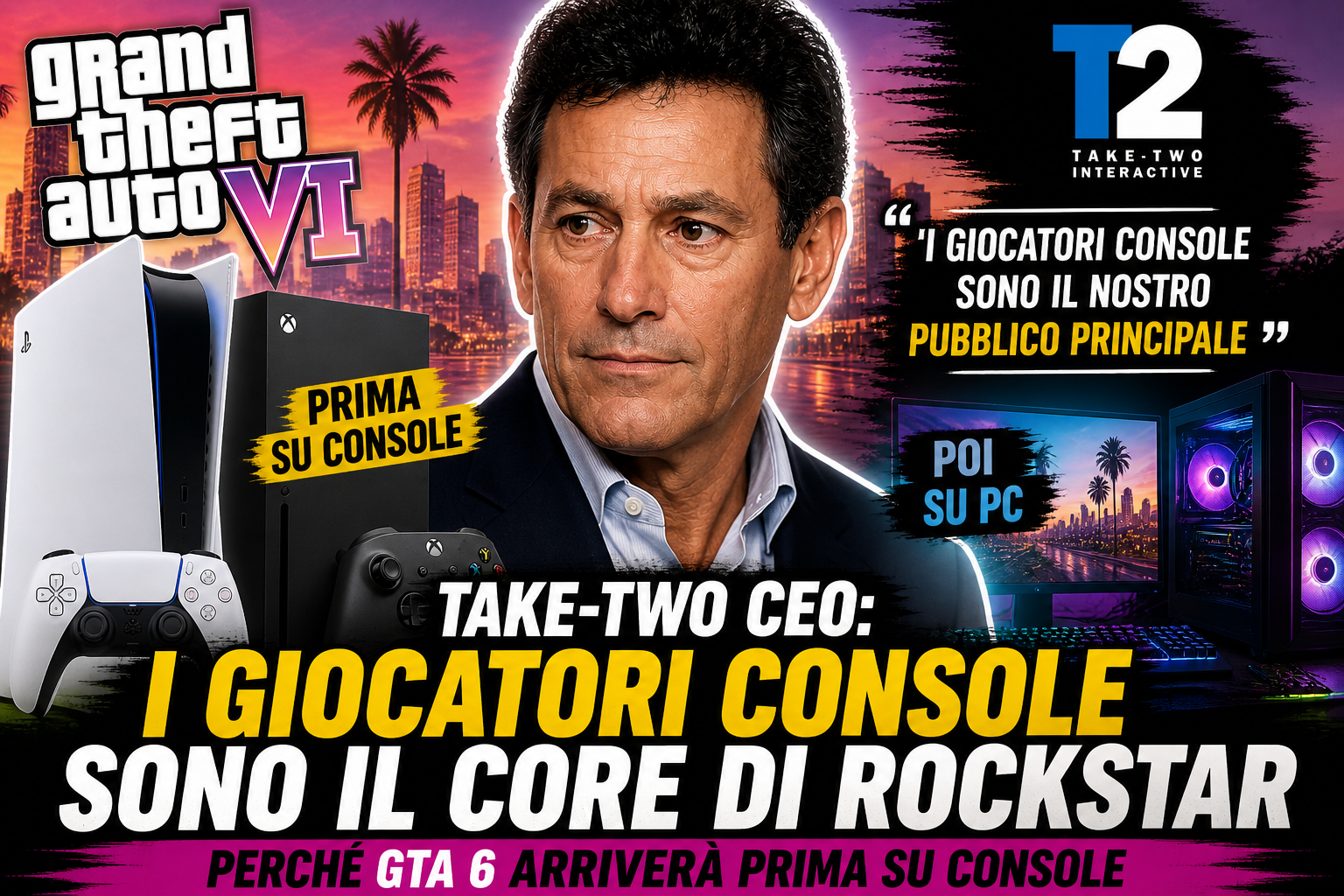 GTA 6 uscirà prima su Console: il CEO di Take-Two spiega perché i giocatori console sono la priorità