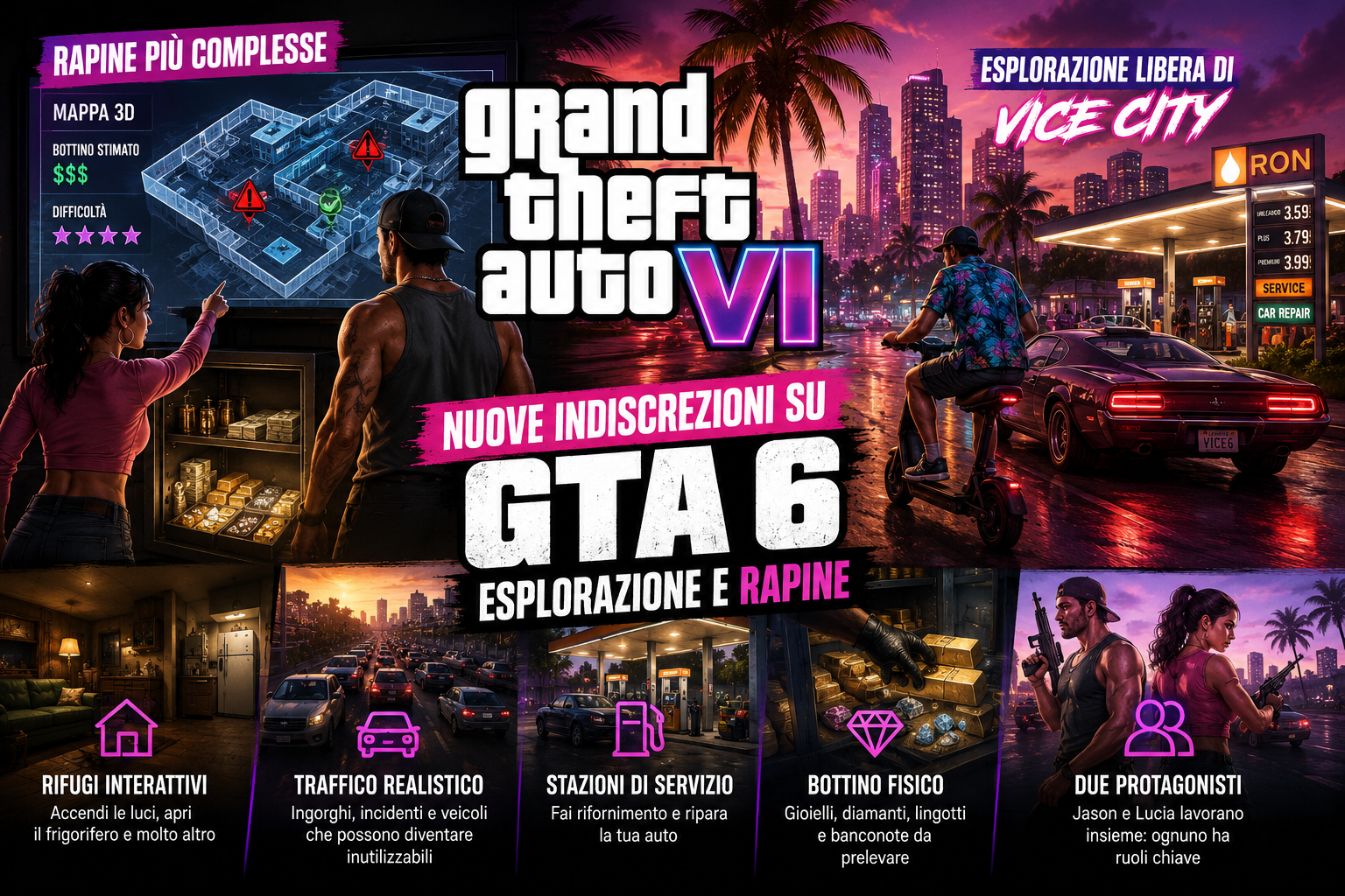 GTA 6: nuove indiscrezioni su Vice City, esplorazione e rapine