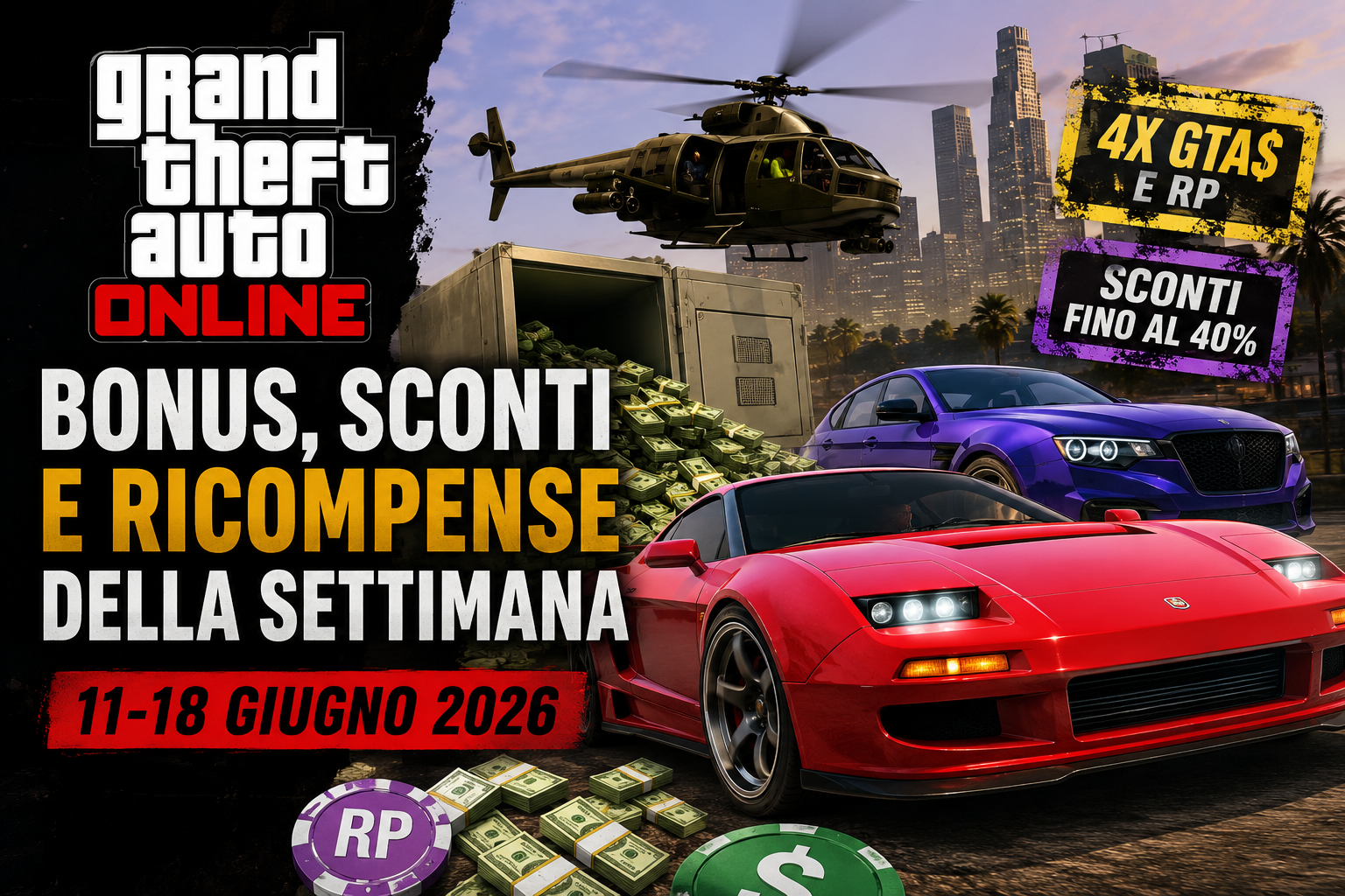 GTA Online: Aggiornamento Settimanale sconti e bonus settimanali dall'11 al 18 giugno