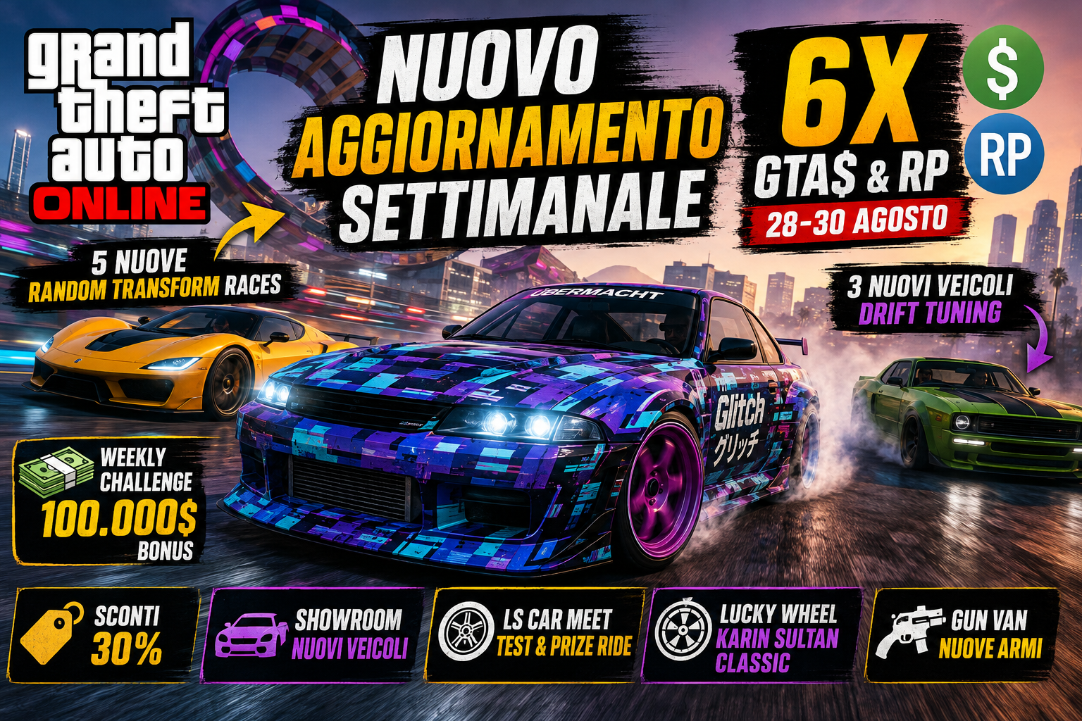 GTA Online: nuovo aggiornamento settimanale con 6X GTA$ e RP, gare e nuovi veicoli
