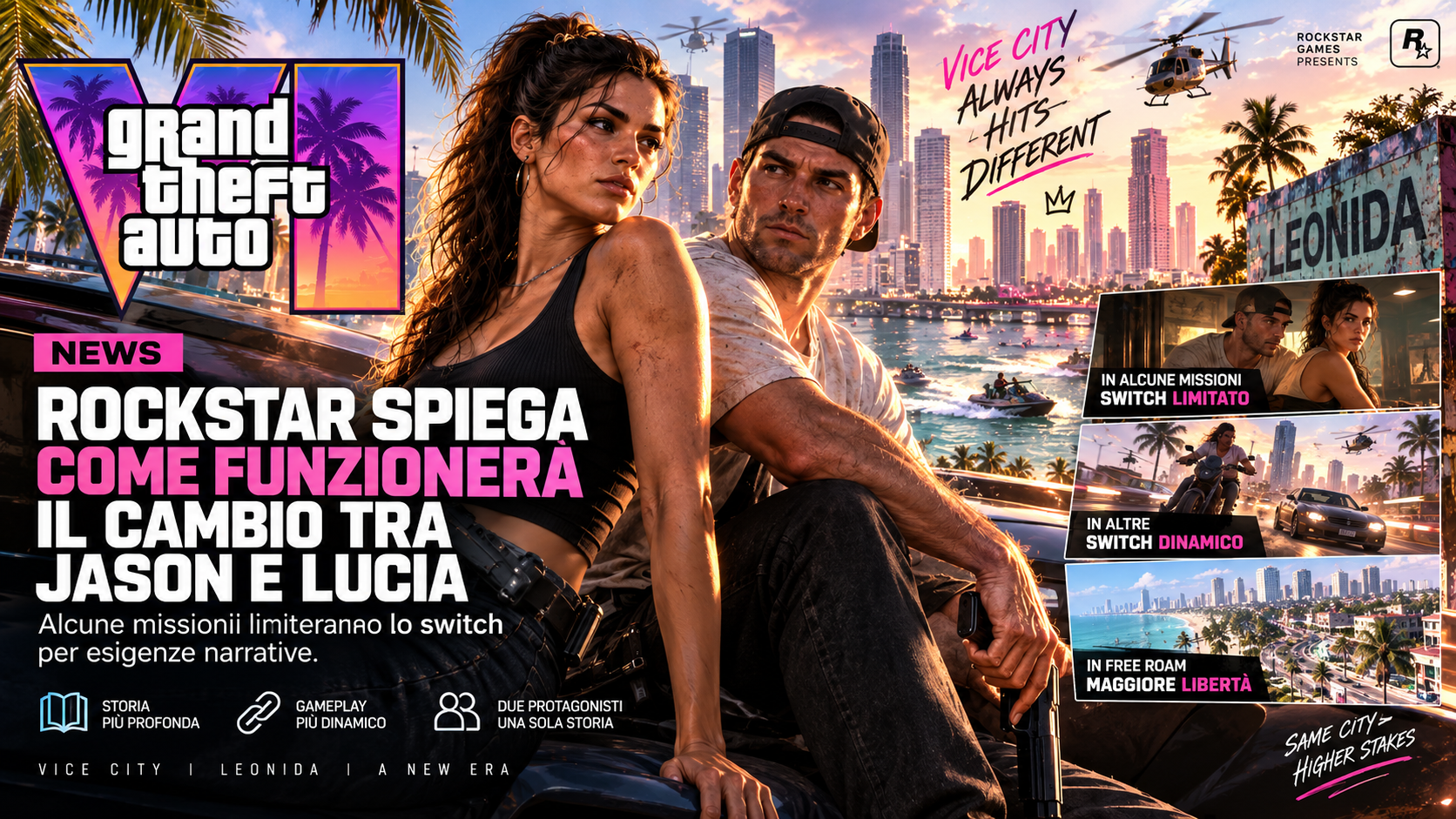 GTA 6, Rockstar spiega come funzionerà il cambio tra Jason e Lucia