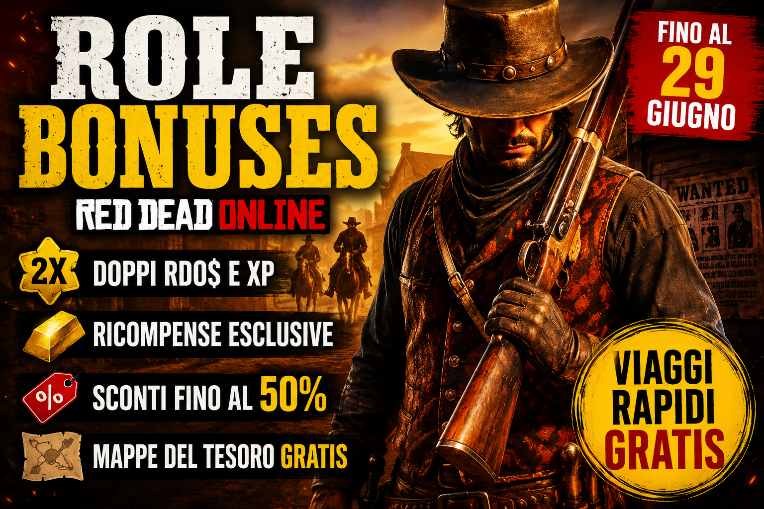 Red Dead Online: bonus doppi, ricompense esclusive e sconti fino al 50% fino al 29 giugno