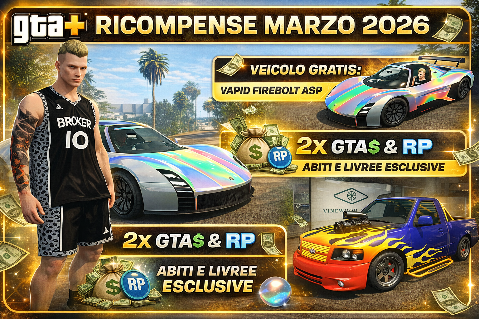 GTA+ Marzo 2026: tutti i bonus e gli sconti del mese su GTA Online